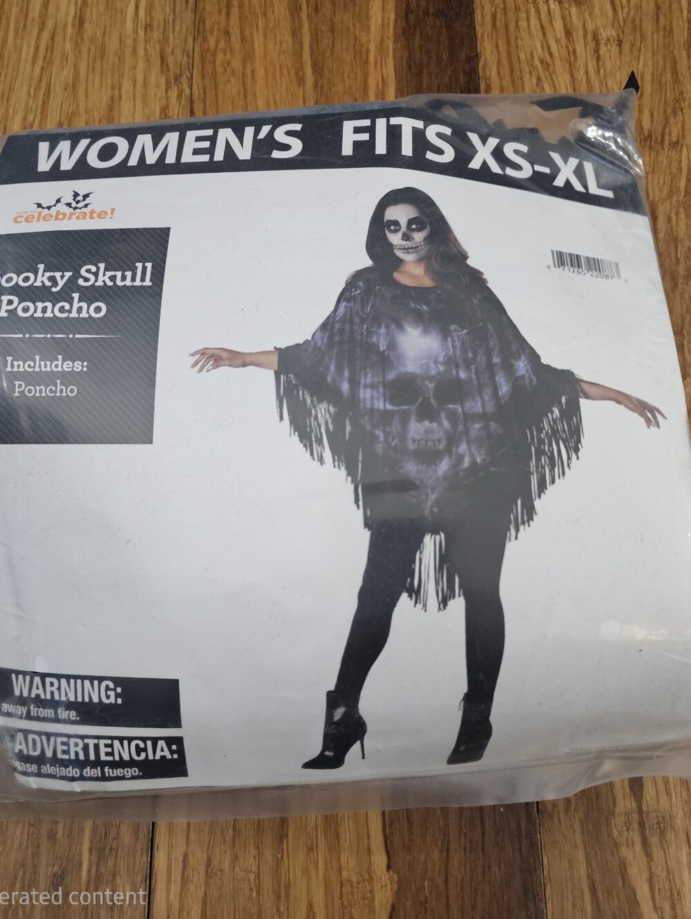 NWT Way To Celebrate Women's Spooky Skull Halloween Fringe Poncho Fits XS-XL